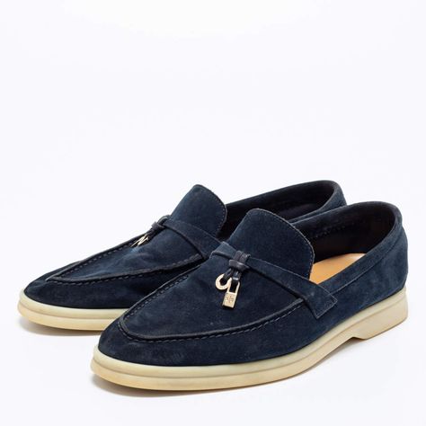 Loro Piana Navy Blue Suede Summer Charms Walk Loafers Size 38.5 Loro Piana | TLC Loro Piana, Luxury Closet, Blue Suede, Loafers, Ballet, Walking, Navy Blue, Charms, Navy