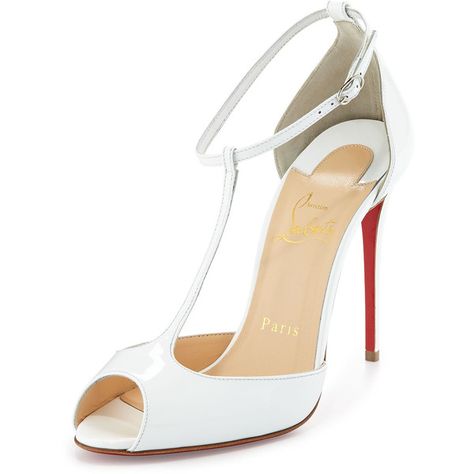 Christian Louboutin Senora Patent 100mm Red Sole T-Strap Sandal ($875) ❤ liked on Polyvore featuring shoes, sandals, shoes pumps classic, white, ankle wrap sandals, red sole shoes, patent leather sandals, christian louboutin shoes and ankle tie sandals White Louboutin Heels, White Louboutin, Cool High Heels, Open Shoes, Red Sole Shoes, Christian Louboutin Sandals, Heels Vintage, T Strap Shoes, Manolo Blahnik Heels