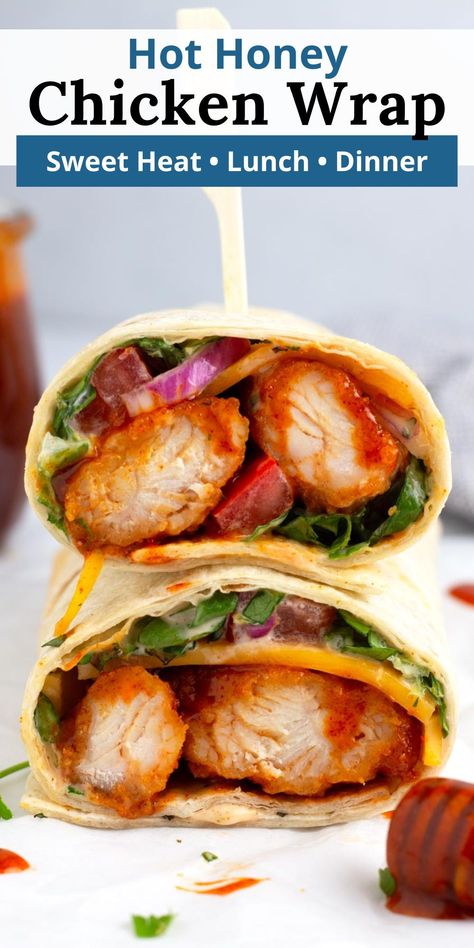 Make your weeknight dinners exciting with this hot honey chicken wrap. Perfect for last-minute meals, it’s made with frozen tenders for a quick and easy preparation. With just 10 minutes of hands-on time, this wrap is versatile and packed with flavor, making it a go-to for any busy evening. Sweet Spicy Sauce, Chicken Wrap Recipe, Hot Honey Recipe, Hot Honey Chicken, Honey Chicken Recipe, Honey Mustard Recipes, Quick Family Dinners, Chicken Meatball Recipes, Chicken Wrap Recipes