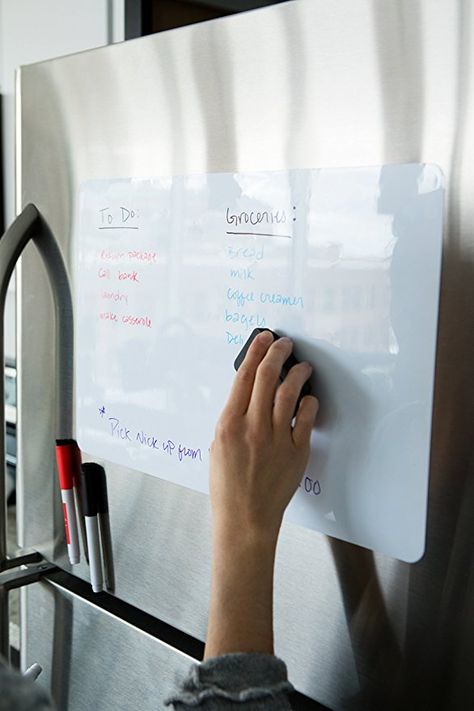 White Magnetic Board, Kitchen White Board, Fridge Whiteboard, Downstairs Kitchen, Whiteboard Organization, Krusty Krab, Kitchen Fridge, Magnetic Whiteboard, Whiteboard Eraser