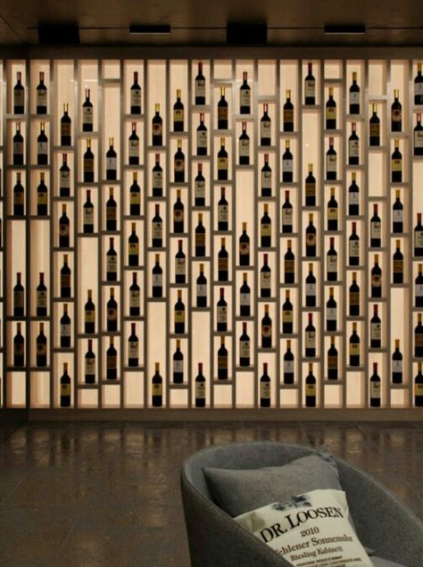 Wine Wall Bar, Residential Wine Wall, Backlit Wine Wall, Wine Bar Lighting, Wine Wall Restaurant, Wine Bar Wall Ideas, Home Wine Bar Ideas, Wine Bar Ideas Restaurants, Home Wine Cellar Ideas