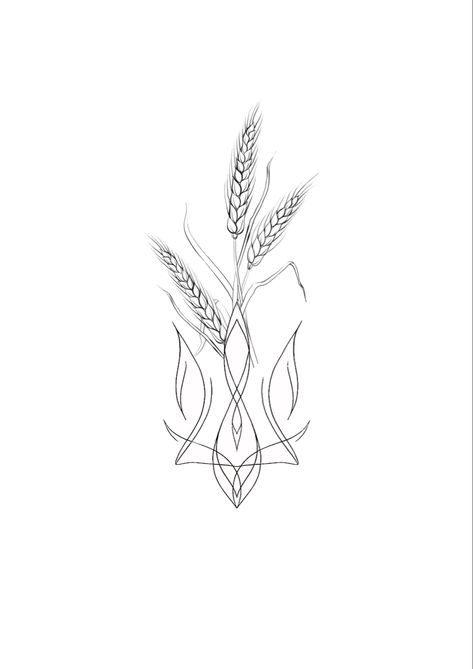 Tryzub Tattoo, Wheat And Barley Tattoo, Small Tattoos Ukraine, Made In Ukraine Tattoo, Ukraine Tattoo Ideas, Ukrainian Trident Tattoo Design, Tryzub Tattoo Ukraine, Norwegian Tattoo, Wheat Tattoo