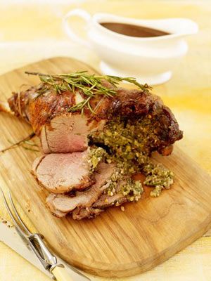 Stuffing a leg of lamb is a great way to transform a regular cut into something a bit special for Easter, and this recipe ensures it'll be bursting with flavour. If you've never made homemade gravy before, give it a go – you can't beat it! Stuffed Leg Of Lamb, Lamb Leg Recipes, Roast Lamb Leg, Lamb Leg, Leg Of Lamb, Jamie Oliver Recipes, Homemade Gravy, Lamb Roast, Sunday Lunch