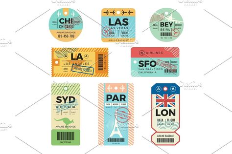 Baggage retro tags. Traveling old #Sponsored , #Affiliate, #labels#flight#luggage#stamps Cardboard Illustration, Luggage Tag Designs, Travel Tickets, Lettering Challenge, Ticket Design, Airplane Tickets, Baggage Tags, Luggage Labels, Illustrated Map