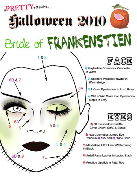 Halloween Makeup-Bride of Frankenstein Tutorial Easy Diy Bride Of Frankenstein Costume, Bride Of Frankenstein Wig Diy, Frankenstein Makeup Tutorial, Frankenstein Head Diy, Modern Frankenstein Costume, Bride Of Frankenstein Hair Modern, Modern Bride Of Frankenstein, Diy Bride Of Frankenstein Makeup, Bride Of Frankenstein Cosplay