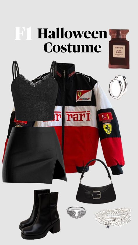 Formula 1 Halloween Costume, Ferrari Clothes, Clothes Shuffles, Racer Costume, Race Outfit, Race Day Outfits, F1 Ferrari, Halloween Clothes, Halloween Costume Outfits