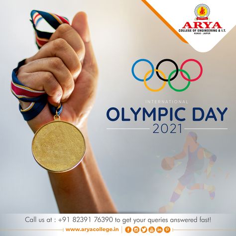 "The Olympic Games generate a connotation of togetherness, motivation, and enthusiasm that no other sporting occasion can. The day is celebrated to encourage more people to participate in the Olympic Games and spread awareness about the event and promote the Olympic Movement. Happy Olympic Day 2021 !! #olympicday #olympicday2021 #internationalolympicday #sports #aryacollege International Olympic Day, The Olympic Games, Creative Ads, Olympic Games, Social Media Post, Barrel, The Day, Encouragement, Engineering