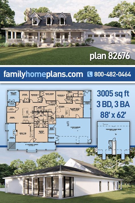 Unique Farmhouse Plans, Mother In Law Apartment, Inlaw Suite, Unique House Plans, In-law Apartment, Southern Traditional, Affordable House Plans, Unique Farmhouse, Safe Room