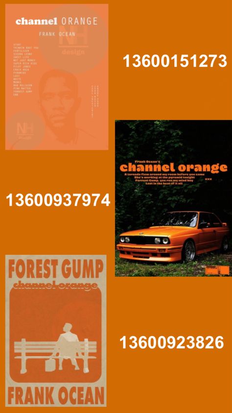 Bloxburg Frank Ocean Poster Codes, Music Posters Bloxburg Codes, Bloxburg Decals Codes Frank Ocean, Album Codes Bloxburg, Frank Ocean Decals Bloxburg, Album Codes For Bloxburg, Bloxburg Flag Code, Orange Bloxburg Decals, Album Decal Codes