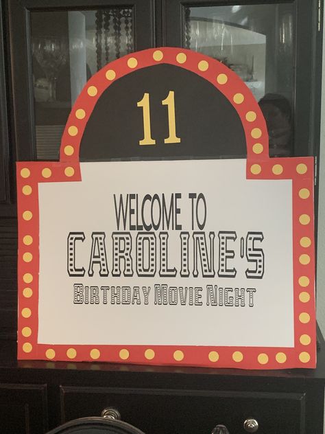 Movie birthday party sign marquees- two foam boards and a Cricut Movie Marquee Sign Diy, Marquee Sign Diy, Movie Marquee Sign, Movie Night Sign, Birthday Movie Night, Outdoor Movie Party, Birthday Movie, June Activities, Backyard Movie Party