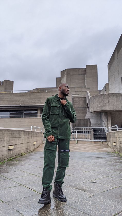 Green Monochrome Outfit Men, Urban Green Pants For Streetwear, Green Casual Streetwear Sets, Green Mens Streetwear, Green Monochrome Outfit, Green Moisture-wicking Outerwear For Streetwear, Monochrome Outfit Men, Military Style Green Windbreaker For Streetwear, Green Monochrome