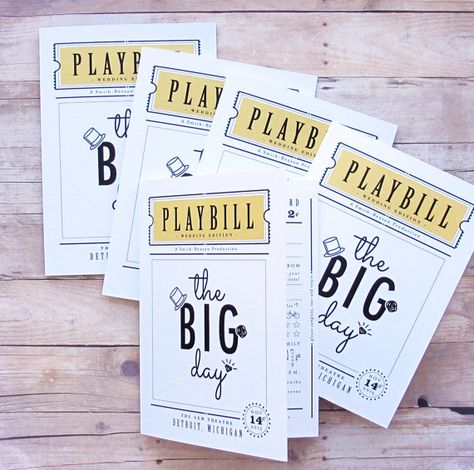 Theatre Wedding Invitations, Wedding Playbill Program, Playbill Wedding Program, Theater Wedding Ideas, Broadway Wedding Ideas, Theater Wedding Reception, Theatre Wedding Ideas, Theatre Wedding Theme, Musical Theatre Wedding