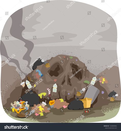 Illustration of a Mountain of Garbage and Waste Shaped as Skull. Land Pollution #Ad , #Ad, #Garbage#Waste#Illustration#Mountain Land Pollution Illustration, Land Pollution Poster, Garbage Illustration, Waste Illustration, Land Pollution, Illustration Mountain, Garbage Waste, Theme Divider, Art Education Projects