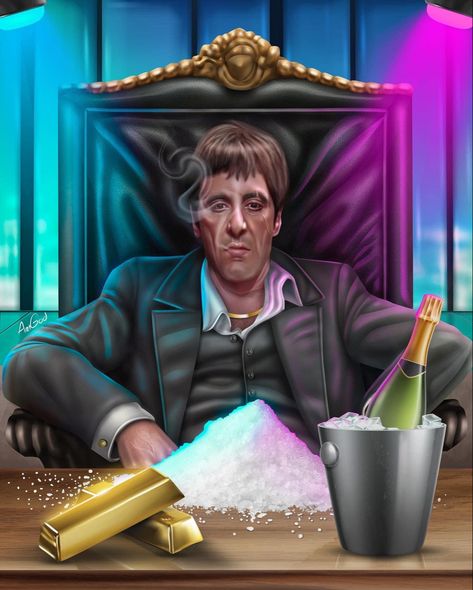 Scarface - Art by Lance Lucas | prints: darealicon.com Scarface Cartoon, Scarface Drawing, Tony Montana Wallpaper, Scarface Art, Scarface Wallpaper, Scarface Poster, Tupac Art, Scarface Movie, Montana Art