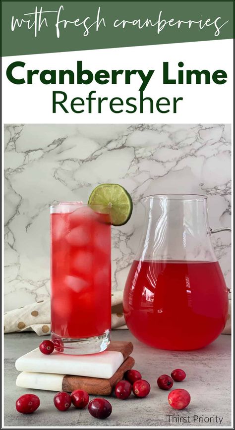 This cranberry lime refresher is a refreshing drink made with fresh cranberries and lime juice. It's perfect for a holiday party or any time. Cranberry Water Recipe, Cranberry Water, Kid Drinks Recipes, Juice Party, Cranberry Drinks, Lime Drinks, Mocktail Drinks, Fresh Cranberry, Healthy Woman