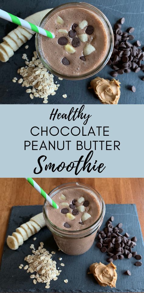 Healthy Chocolate Peanut Butter Smoothie - Barefoot In The Pines Healthy Chocolate Peanut Butter Smoothie, Healthy Chocolate Peanut Butter, Chocolate Banana Smoothie, Chocolate Peanut Butter Smoothie, Peanut Butter Banana Smoothie, Oat Smoothie, Peanut Butter Smoothie, Chocolate Smoothie, Healthy Food Facts