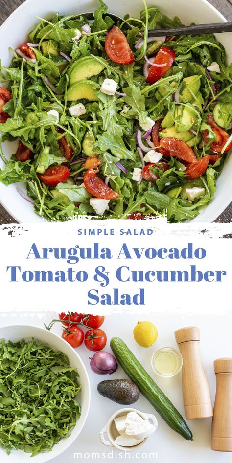 Arugula Cucumber Tomato Salad, Arugula And Tomato Salad, Avocado Toast Salad, Arugula Salad Breakfast, Arugula Greek Salad, Romaine Arugula Salad, Cucumber Arugula Salad, Mediterranean Arugula Salad, Green Salad Recipes For Dinner Side