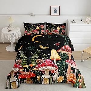 Feelyou Kids Mushroom Bedding Set Natural Wild Fungus Comforter Set for Kids Boys Girls Botanical Plants Duvet Set Butterfly Comforter 1 Comforter Set with 2 Pillowcases Queen Size Mushroom Bedding, Kids Comforter Sets, Skull Bedding Sets, Mushroom Magic, Bed Quilts, Kids Comforters, Unique Bedding Sets, Botanical Plants, Patterned Bedding