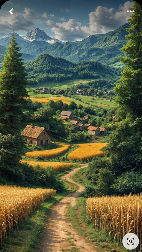 Switzerland View, Fantastical Landscapes, Beautiful Paintings Of Nature, Rural Village, Beautiful Landscape Photography, Dreamy Landscapes, Green Hills, Landscape Photography Nature, Pretty Landscapes