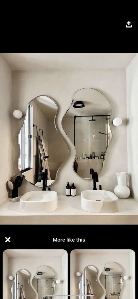 Amoeba Shape Mirror, Irregular Mirror Entryway, Asymmetrical Mirror Wall, Irregular Mirror Bathroom, Overlapping Mirrors, Asymmetrical Bedroom, Assymetrical Mirror, Fake Ig Stories, Pedicure Room