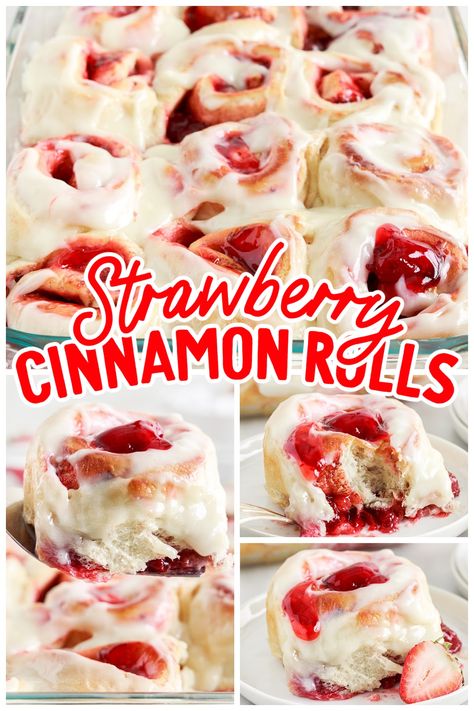 You will not be able to resist these heavenly strawberry cinnamon rolls. Especially when they are filled with sweet strawberries, smothered in a luscious cream cheese frosting, and come out of the oven warm, gooey, and delicious. Strawberry Cinnamon Rolls, Pecan Cinnamon Rolls, Sweet Roll Recipe, Strawberry Pie Filling, Delicious Cream, Strawberry Cream Cheese, Homemade Hot Chocolate, Cinnamon Rolls Homemade, Strawberry Cream