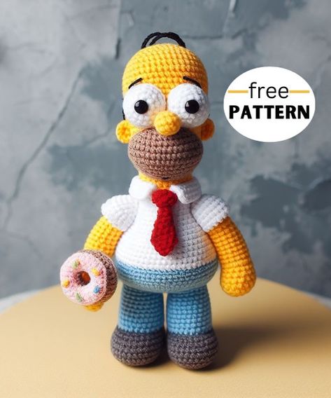 Homer Simpson Amigurumi Pattern Disney Amigurumi, Newborn Toys, Homer Simpson, Pink Yarn, Chale Crochet, Crochet Doll Pattern, Amigurumi Free Pattern, Doll Pattern, Crochet Dolls