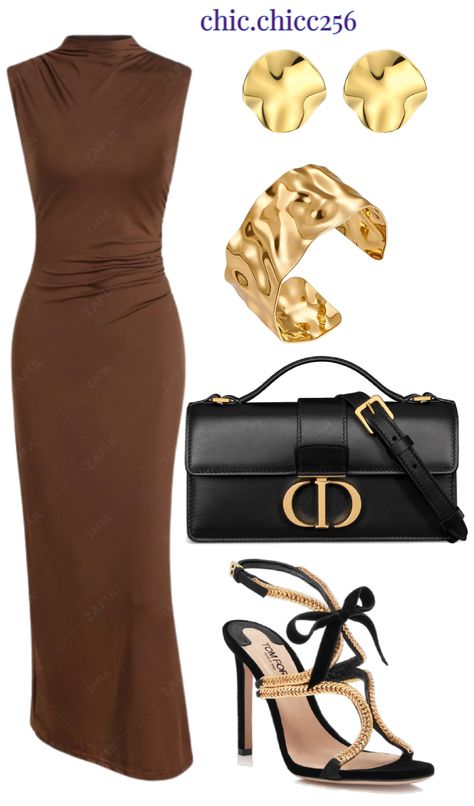 Brown seductress outfit ideas | Date night Seductress Outfit, Outfit Ideas Date Night, Outfit Ideas Date, Outfit Ideas For Party, Budget Fashion, Gold Bracelet Cuff, Gold Cuffs, Hammered Gold, Maxi Tank Dress