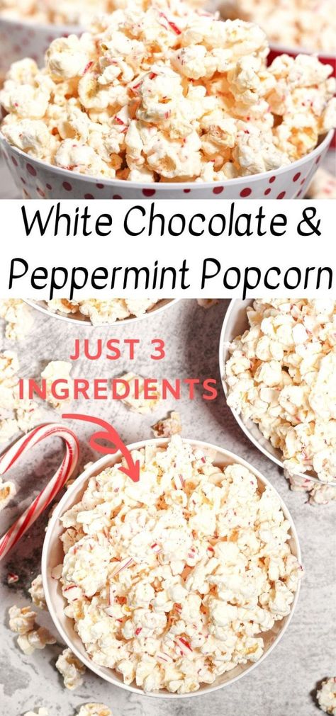 Peppermint Popcorn Recipe, White Chocolate Peppermint Popcorn, White Chocolate Popcorn Recipe, Popcorn Recipes Chocolate, Peppermint Popcorn, Chocolate Covered Popcorn, White Chocolate Popcorn, Easy Holiday Treats, Christmas Popcorn