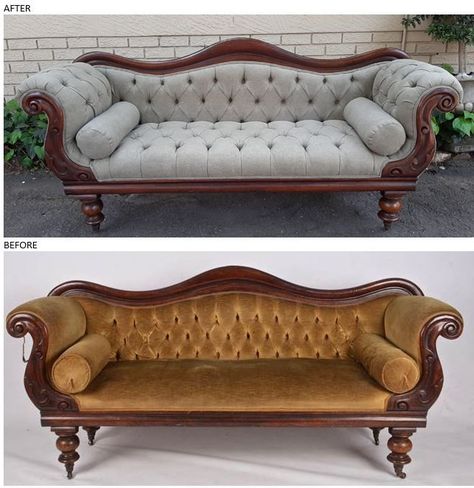 Modern Victorian Couch, Victorian Love Seat, Antique Sofa Makeover, Antique Sofa Living Room, Georgian Sofa, Victorian Couches, Victorian Farmhouse Interior, Diwan Sofa, Antique Style Sofa