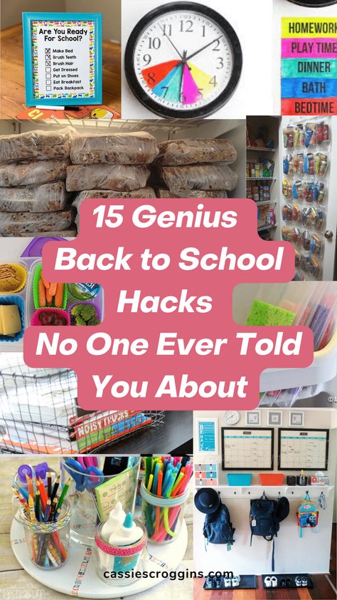 With these 15 genius back to school hacks, you'll be able to breeze through the mornings and afternoons with ease. From making school lunches ahead of time to setting up a routine for the morning, these tips will help you stay organized and stress-free all school year long! Back to school tips for kids and elementary school kids. #cassiescroggins School Year Routine For Kids, Home Organization For School Stuff, Kids Organization Ideas For School, Back To School Schedule For Kids, Get Organized For Back To School, Back To School Routines At Home, Back To School Organization For Kids, How To Be Ready For School, What To Do To Get Ready For School