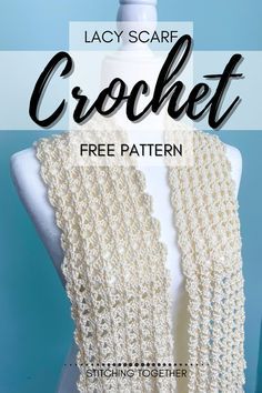 Crochet Lightweight Scarf, Pretty Crochet Scarf Pattern Free, Dainty Crochet Scarf, Crochet Scarf Ends Ideas, Crochet Spring Scarf Pattern Free, Free Crocheted Scarf Patterns, Lacy Scarf Crochet Pattern Free, Easy Lace Crochet Stitches, Crochet Lacy Scarf Pattern Free