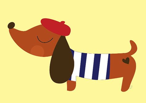 Baby  Sausage Dog in Beret Poster  Modern Animal by Sealandfriends, $10.50 Arte Dachshund, Nursery Art Wall, Fish Poster, Baby Fish, Retro Dog, Dachshund Art, Ipad Wallpapers, 강아지 그림, Hand Embroidery Projects