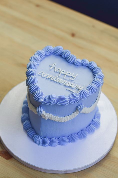 Piped Heart Cake, Periwinkle Birthday Cake, Old School Piping Cake, Old School Birthday Cake, Happy Birthday Heart Cake, Vintage Heart Cake Blue, 2 Tier Heart Cake, Periwinkle Cake, Anniversary Heart Cake