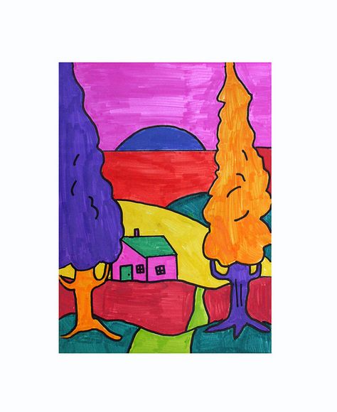 FAUVISM LANDSCAPE by heidabjorg, via Flickr Fauvism Art Ideas Easy, Fauvism Art Ideas, Fauvism Landscape, Pastel Projects, Fauvism Painting, Landscape Art Lessons, Third Grade Art, Spark Art, Fauvism Art