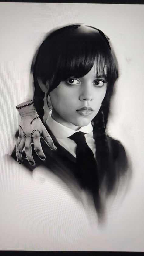 Wensday Tattoo, Wednesday Portrait, Tattoo Wade, Wednesday Tattoo, Addams Family Tattoo, Tim Burton Drawings Style, Wednesday Addams Tattoo, Wednesday Wallpaper, Tim Burton Drawings