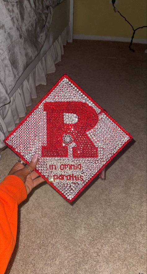 graduation cap, rutgers, badazzle, graduation, college, high school, red, scarlet knights, rutgers r, in omnia paratus, gilmore girls Fire Graduation Cap, Rutgers Grad Cap, In Omnia Paratus Graduation Cap, Gilmore Girls Graduation Cap, Rutgers Graduation, Bedazzled Graduation Cap, Red Graduation Cap, In Omnia Paratus, Grad Cap Decorated