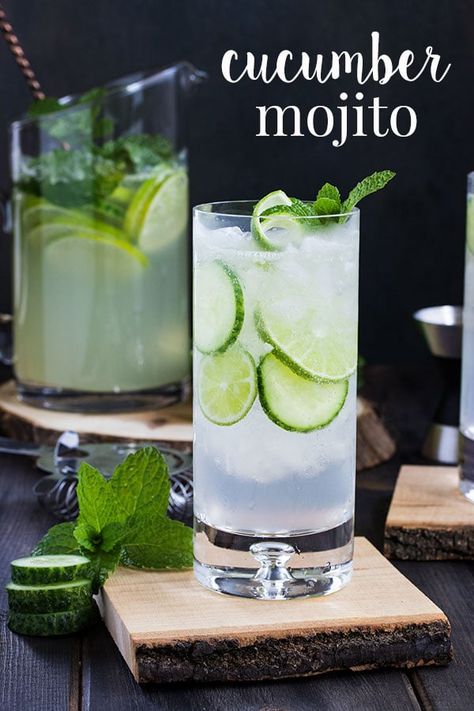 This cucumber mojito recipe is a refreshing twist on the classic mojito cocktail.  It's everything you love about a mojito with an extra hint of fresh.  See the post for a single cocktail recipe as well as a mojito pitcher recipe so its easy to make mojitos for a crowd.  #cookswithcocktails #mojitorecipe #cucumbercocktail #rumcocktail #pitchercocktails Cucumber Mojito Recipe, Cucumber Mojito, Mojito Pitcher, Best Mojito Recipe, Mojito Recipe Classic, Cucumber Cocktail, Classic Mojito, Pitcher Cocktails, Cocktail Gin