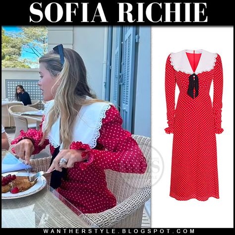 Sofia Richie After Party Dress, Sofia Richie White Dress, Sophia Richie Black Dress, Sofia Richie Red Dress, Sofia Richie Pink Jumpsuit, Dress With White Collar, White Collar Dress, Sophia Richie, Red Polka Dot Dress