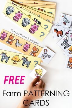 farm math activities, farm pattern cards Farm Math Activities, Preschool Freebies, Farm Math, Farm Activities Preschool, Farm Animals Preschool, Farm Lessons, Farm Animals Activities, Farm Theme Preschool, Pattern Cards