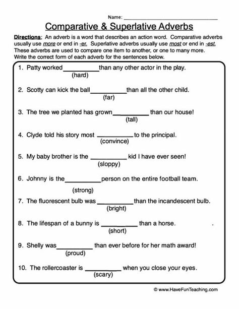 Adverbs - Have Fun Teaching Adverbs Worksheet Grade 3, Comparative And Superlative Adverbs, Worksheet 3rd Grade, Worksheets For 3rd Grade, Worksheets 3rd Grade, Comparative And Superlative, Adverbs Worksheet, Have Fun Teaching, Activities Worksheet