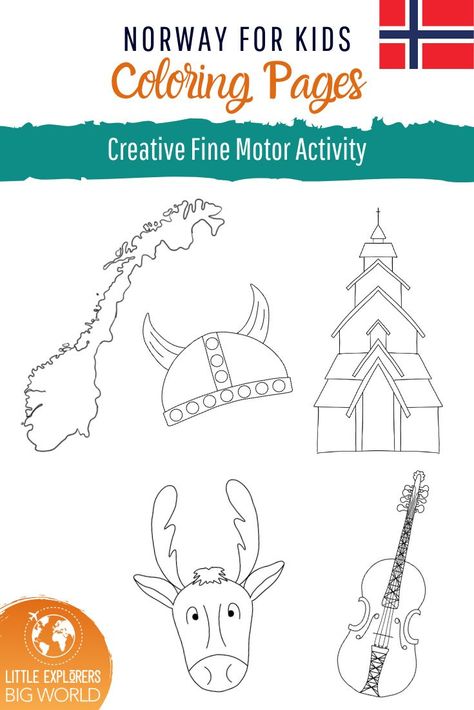 Norway for Kids! Free printable Norway coloring pages for teaching kids about Norway from Little Explorers Big World! Norway Coloring Pages, World Culture Activities For Kids, Norway Crafts, Norway Crafts For Kids, Norway Facts, Christmas In Norway, Preschool Curriculum Themes, Around The World Crafts For Kids, Norway Vacation