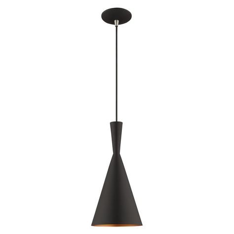 Livex Lighting 1-Light Black Mini Pendant-41185-04 - The Home Depot Cone Pendant Light, Indoor Chandelier, Modern Style Design, Livex Lighting, Mini Pendant Lights, Mini Pendants, Light Bulb Types, Hanging Pendant Lights, Brushed Aluminum