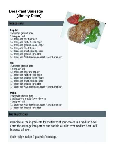 Jimmy Dean: Breakfast Sausage Copycat Jimmy Dean Breakfast Sausage Recipe, How To Make Jimmy Dean Sausage, Making Breakfast Sausage, Breakfast Sausage Seasoning Jimmy Dean, Jimmy Dean Spicy Sausage Recipes, Jimmy Deans Breakfast Sausage Recipe, Italian Sausage Seasoning Recipes, Copycat Jimmy Dean Sausage Recipe, Diy Breakfast Sausage