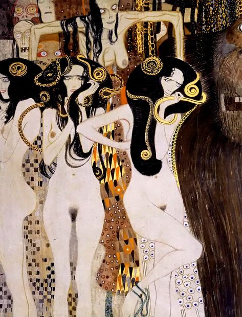 Gustav Klimt Beethoven Frieze, Beethoven Frieze, Gustav Klimt Art, Klimt Paintings, Klimt Art, Vienna Secession, Egon Schiele, Gustav Klimt, Art Class