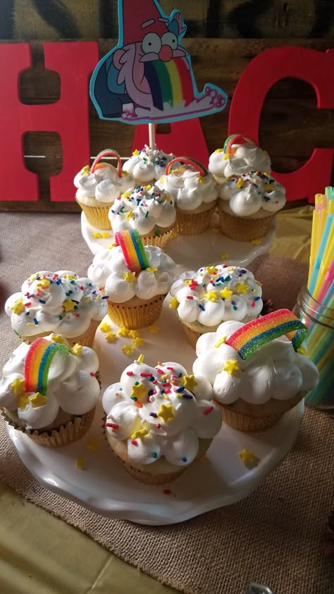 Gravity Falls Party Decorations, Gravity Falls Theme Party, Gravity Falls Party Ideas, Gravity Falls Birthday Party Ideas, Gravity Falls Cake, Gnome Cupcakes, Gravity Falls Party, Gravity Falls Birthday, Summerween Party