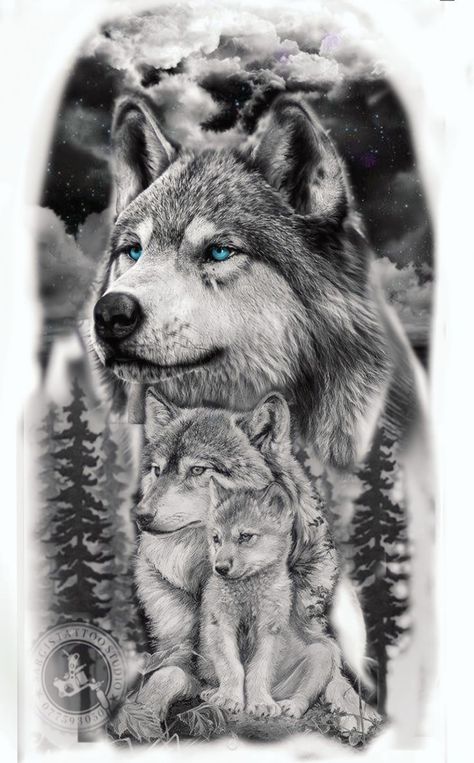 Family Wolf Tattoo Ideas, Wolves Family Tattoo, Wolf Family Tattoo Design, Wolf Cub Tattoo Design, Wolf And Cub Tattoo, Wolf Family Tattoo, Wolf And Cub Tattoo Design, Wolf Pack Tattoo, Wolf Tattoos For Women