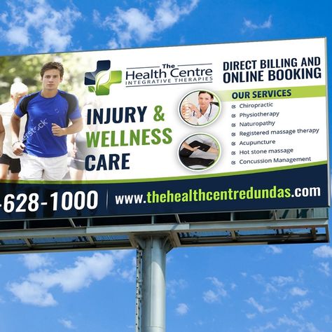 Sports Clinic Banner 4 Spa Billboard Design, Healthcare Billboard Design, Property Billboard Design, Billboard Construction Design, Tourism Billboard, Doctor Of Physical Therapy, Visiting Card Design, Hot Stones, Stone Massage