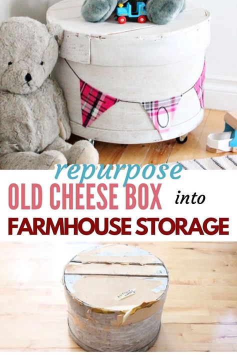 Cheese Boxes Repurposed Vintage, Cheese Box Crafts, Cheese Boxes Repurposed, Cheese Box Ideas, Box Upcycle, Pretty Farmhouse, Cheese Boxes, Box Makeover, Farmhouse Storage