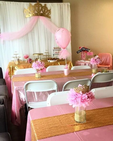 Princess Theme Party Decorations, Disney Princess Theme Birthday Party, Pink Tulle Fabric, Event Decor Ideas, Party Decorations Table, Disney Princess Theme, Pink Tablecloth, Princess Birthday Party Decorations, Baby Backdrop