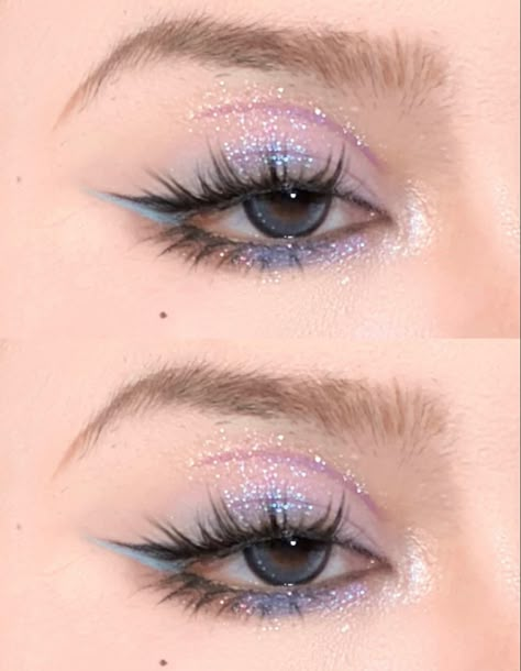 Shimmering Eye Makeup, Cute Makeup Purple, Twice Makeup Inspired, Blueberry Makeup, Blue And Purple Eyeshadow Looks, Pink And Blue Makeup, Ethereal Makeup Goddesses, Lavender Makeup, Maquillage On Fleek